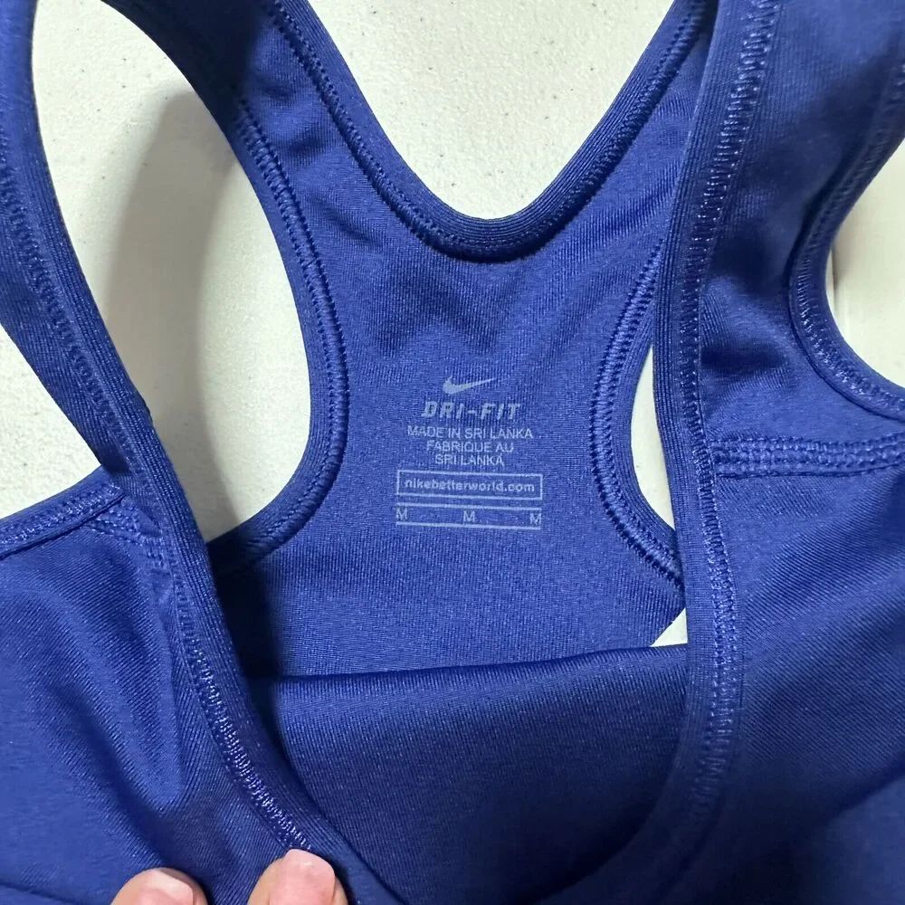 Nike Women Pro Racerback Sports Bra Top Gym Dri Fit Activewear Blue Black Medium